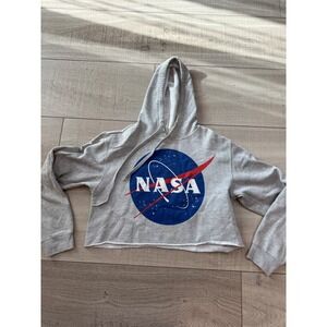 Chemistry NASA Cropped Hoodie Gray Heather Graphic Sweatshirt Womens Medium